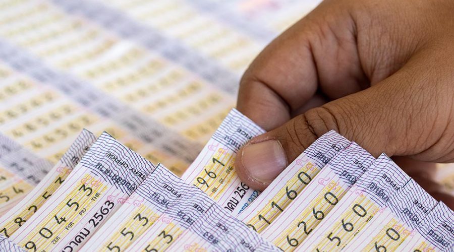 bangkok thailand 2020 december 2 man hand holding thai lottery buying market